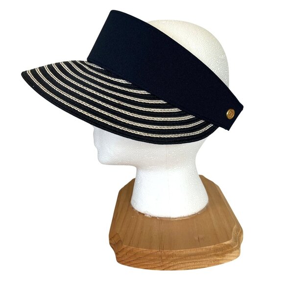 Eric Javits Women's Blue White Striped UPF50+ Champ Visor Sun Hat - Picture 1 of 8